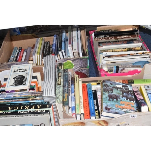 955 - SIX BOXES OF BOOKS & MAPS RELATED TO AFRICA, over 100 titles in hardback and paperback formats toget... 