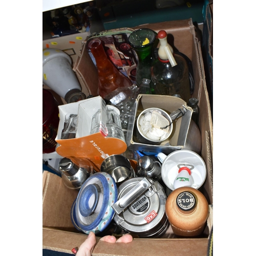 1000 - SIX BOXES AND LOOSE CERAMICS, GLASS, BREWERIANA AND SUNDRY ITEMS, to include twelve x Wood & Sons Ch... 