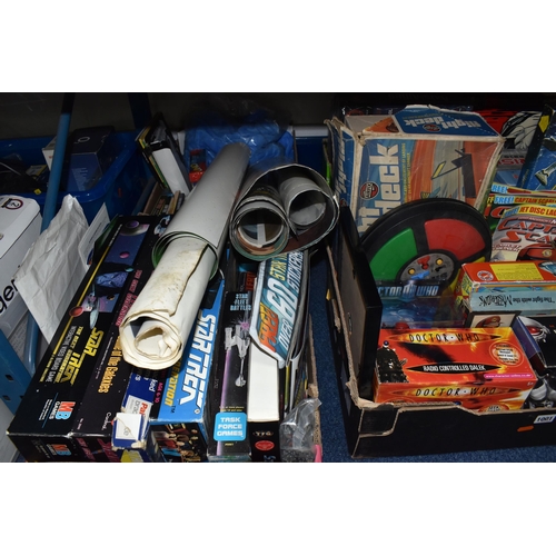 1001 - SIX BOXES AND LOOSE TOYS AND GAMES, to include Star Trek games, Blu-ray, VHS tape, books, collectabl... 