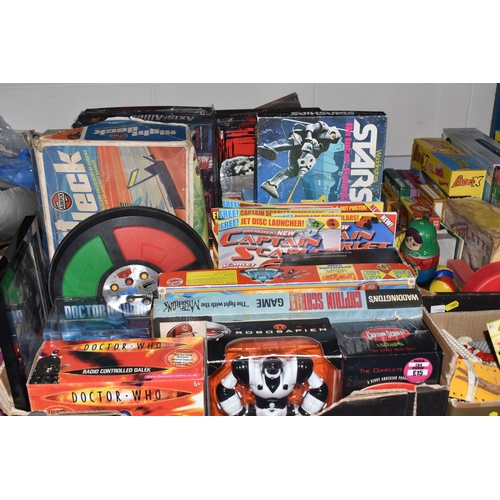 1001 - SIX BOXES AND LOOSE TOYS AND GAMES, to include Star Trek games, Blu-ray, VHS tape, books, collectabl... 