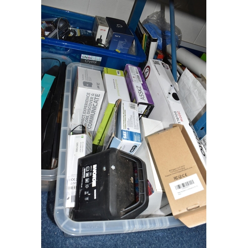 1007 - FIVE BOXES OF ELECTRICAL, COMPUTING AND OFFICE SUPPLIES to include a boxed 2500W Double Boiling Ring... 