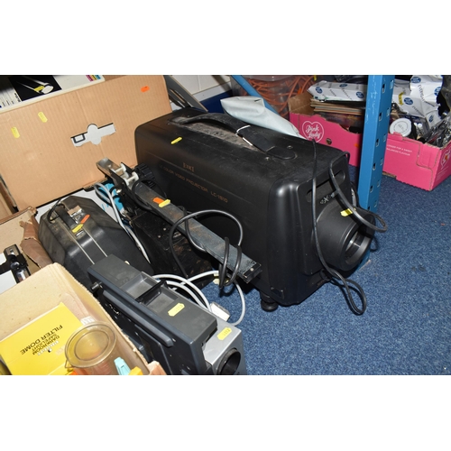 1012 - FIVE BOXES AND LOOSE CAMERAS AND PHOTOGRAPHIC EQUIPMENT, to include an Eiki LC colour video projecto... 