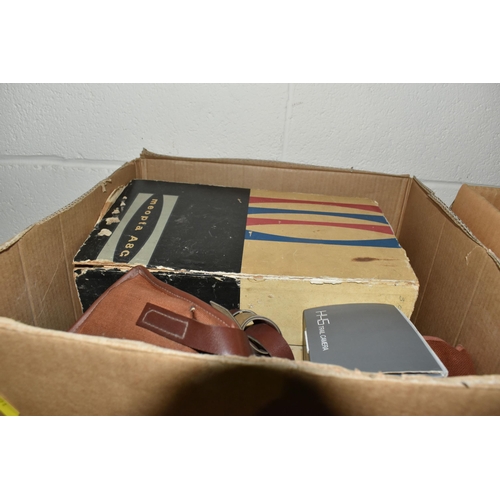 1012 - FIVE BOXES AND LOOSE CAMERAS AND PHOTOGRAPHIC EQUIPMENT, to include an Eiki LC colour video projecto... 