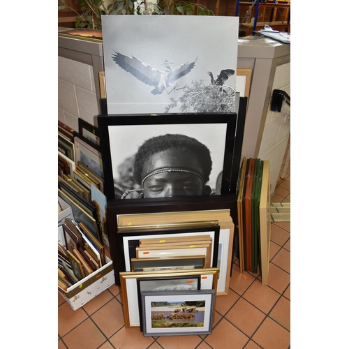 1024 - A QUANTITY OF FRAMED PRINTS AND PHOTOGRAPHS, the photographs are mostly African landscapes, African ... 