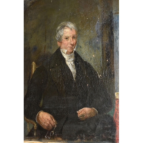 1026 - A VICTORIAN PORTRAIT OF A GENTLEMAN, the seated portrait depicts him sitting in a chair a holding a ... 