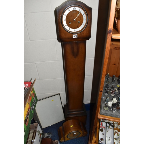 879 - VINTAGE CLOCKS AND LUGGAGE ETC, comprising a Bentima Grandmother clock in need of attention, an Art ... 