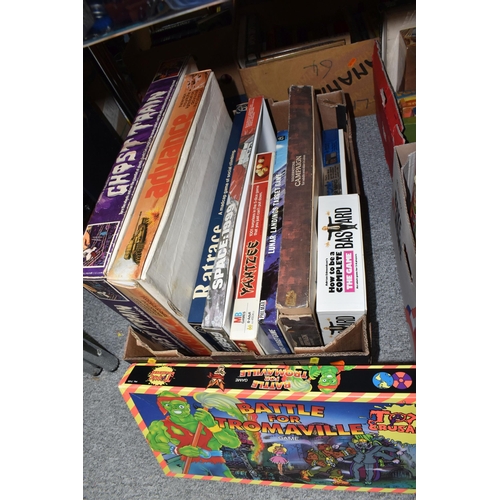 969 - THREE BOXES AND LOOSE VINTAGE BOARD GAMES, included Ideal Crossfire game, Battling Tops, CAR-SOC foo... 