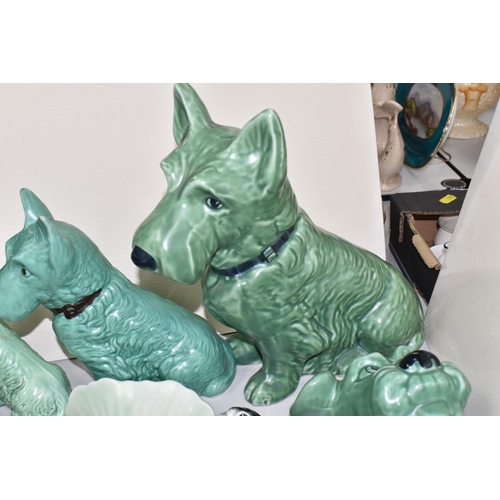 972 - A GROUP OF SYLVAC AND BESWICK ORNAMENTS AND WALL POCKETS, comprising a fireside green terrier 1209, ... 