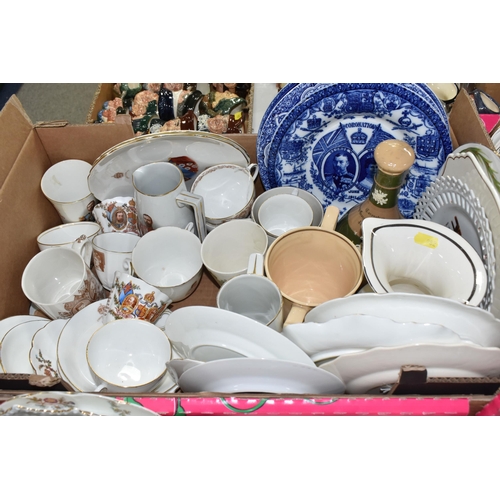 982 - FOUR BOXES OF  ROYAL COMMEMORATIVE CERAMICS,  to include a large quantity of mugs, shaving mug, beak... 