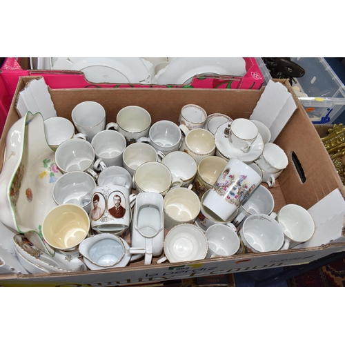 982 - FOUR BOXES OF  ROYAL COMMEMORATIVE CERAMICS,  to include a large quantity of mugs, shaving mug, beak... 