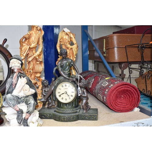 984 - A COLLECTION OF ORNAMENTAL HOME ITEMS, to include 1999 Crosa Juliana Quartz mantel clock, in a green... 