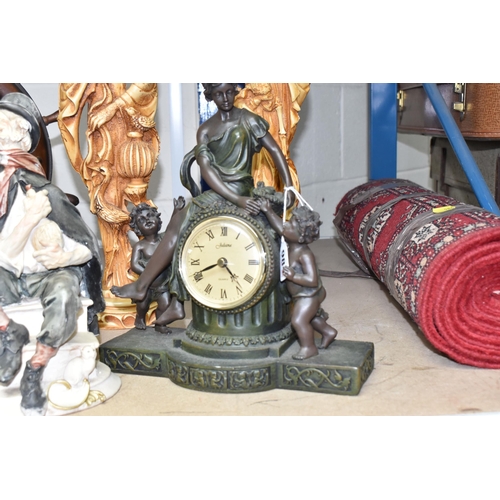 984 - A COLLECTION OF ORNAMENTAL HOME ITEMS, to include 1999 Crosa Juliana Quartz mantel clock, in a green... 