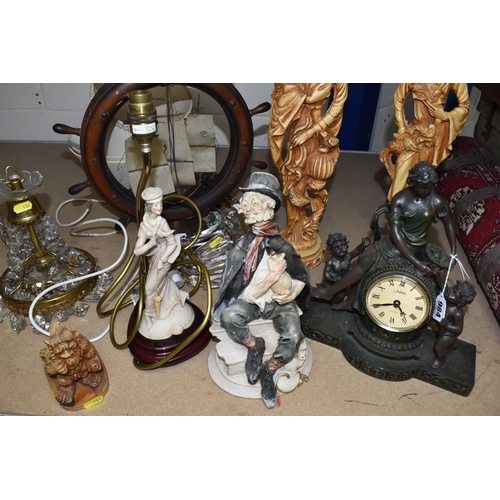 984 - A COLLECTION OF ORNAMENTAL HOME ITEMS, to include 1999 Crosa Juliana Quartz mantel clock, in a green... 