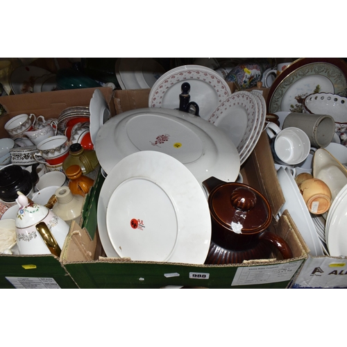 988 - FIVE BOXES AND LOOSE ASSORTED CERAMICS to include Bilton's coffee ware comprising cups, saucers, sid... 