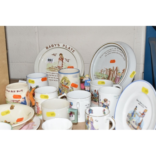 991 - A COLLECTION OF NURSERY WARE CUPS, SAUCERS AND BOWLS ETC, to include a Tuscan China cup and saucer h... 