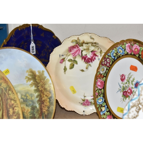 993 - NINE 19TH / 20TH CENTURY CABINET PLATES, comprising two transfer and hand painted plates depicting R... 