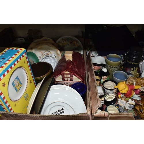 994 - THREE BOXES OF CERAMICS AND ORNAMENTS, to include a boxed Royal Worcester cheese platter/cake plate,... 