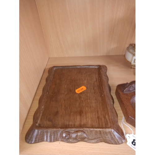 861 - A ROBERT 'MOUSEMAN' THOMPSON OF KILBURN WOODEN ASHTRAY AND CHEESE DISH comprising an ashtray with a ... 