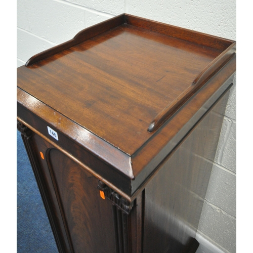 160 - A REGENCY MAHOGANY POT CUPBOARD, with raised gallery back and sides, the single cupboard door with p... 