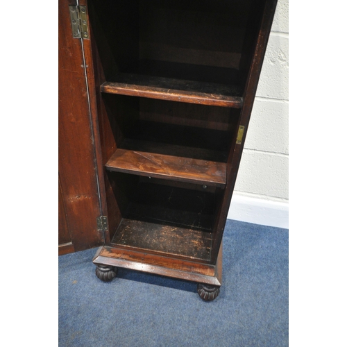 160 - A REGENCY MAHOGANY POT CUPBOARD, with raised gallery back and sides, the single cupboard door with p... 