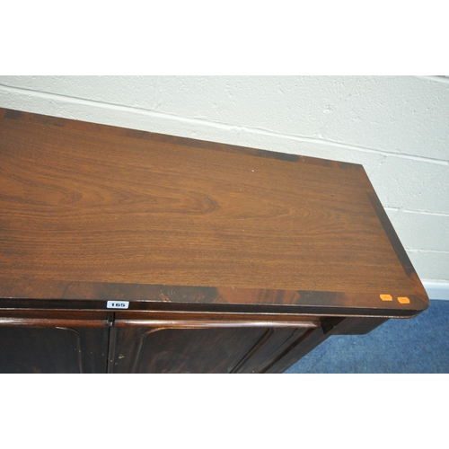 165 - A 19TH CENTURY MAHOGANY SIDEBOARD, fitted with two drawers, over double cupboard doors, width 120cm ... 