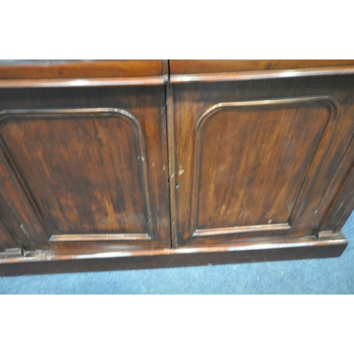 165 - A 19TH CENTURY MAHOGANY SIDEBOARD, fitted with two drawers, over double cupboard doors, width 120cm ... 