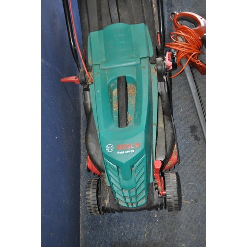 52 - A BOSCH ROTAK 340 ER ELECTRIC LAWN MOWER with grassbox (PAT pass and working) and a Flymo Hedge trim... 