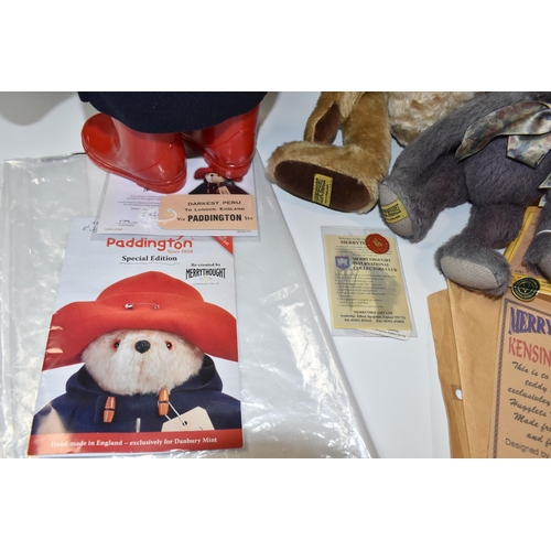 833 - THREE LIMITED EDITION MERRYTHOUGHT BEARS, a Merrythought for Danbury Mint Paddington Bear, No.179 of... 