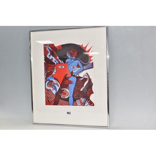 863 - ANNE JOPE (1945) 'THE ARTIST DREAMS', an abstract woodcut in colours, signed, titled, numbered 9/45 ... 