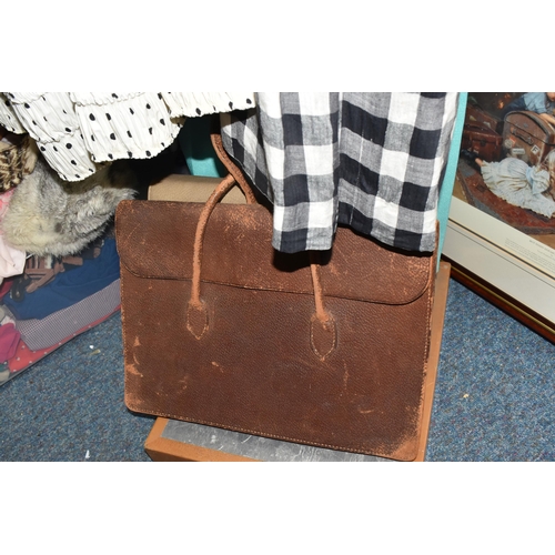 870 - SEVEN BOXES AND LOOSE VINTAGE LADIES CLOTHING, BAGS AND SHOES, to include 1960's/70's dresses, check... 