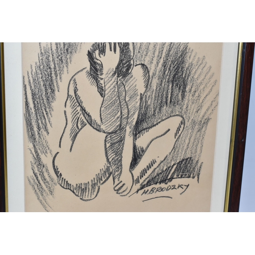 876 - HORACE ASCHER BRODZKY (1885-1969) FEMALE FIGURE STUDY, a seated nude female figure rests her head in... 