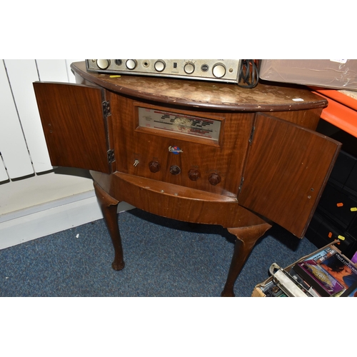 878 - ONE BOX AND LOOSE VINTAGE ELECTRICAL ITEMS, to include a mid-20th century Marconi corner radiogram, ... 