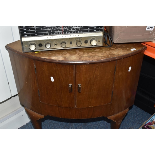 878 - ONE BOX AND LOOSE VINTAGE ELECTRICAL ITEMS, to include a mid-20th century Marconi corner radiogram, ... 