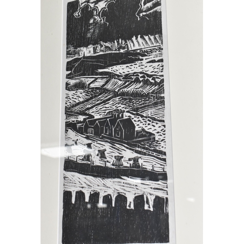 881 - KIM ATKINSON (1962) 'TY NESAF / NEXT HOUSE', a woodcut print depicting a Bardsey landscape with the ... 