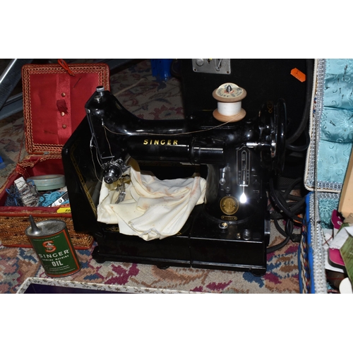 888 - A QUANTITY OF SEWING, KNITTING AND PAINTING ITEMS, to include a cased Singer motorised sewing machin... 