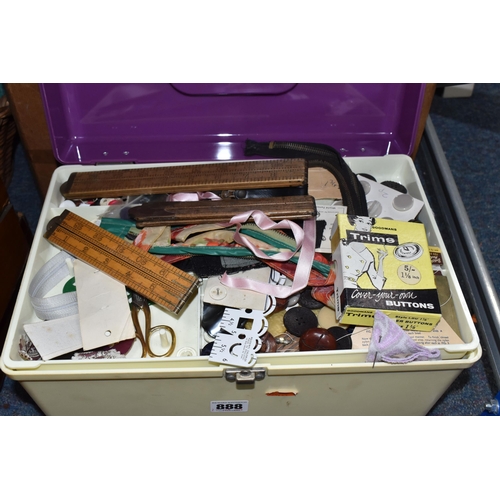 888 - A QUANTITY OF SEWING, KNITTING AND PAINTING ITEMS, to include a cased Singer motorised sewing machin... 