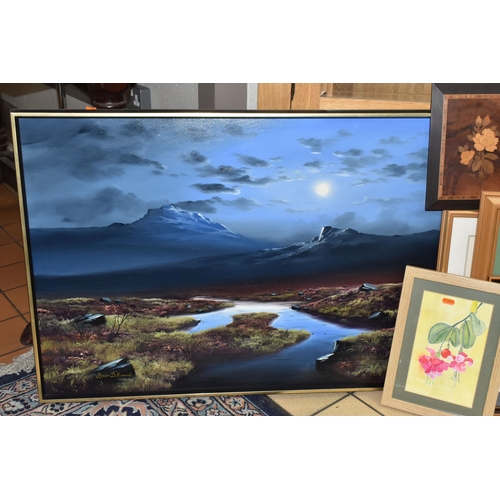 961 - A SMALL QUANTITY OF PAINTINGS AND PRINTS ETC, to include a  Brian D. Horswell moonlight landscape wi... 