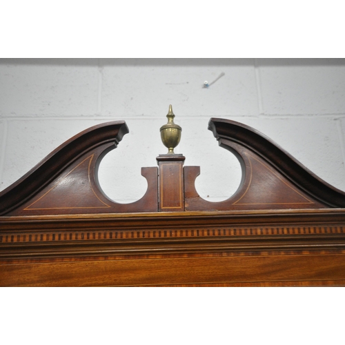 162 - AN EDWARDIAN MAHOGANY DISPLAY CABINET ON STAND, with a broken arch pediment, a brass finial, the gla... 