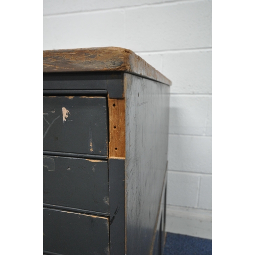 165 - A LATE 20TH CENTURY GREY PAINTED PLAN CHEST, fitted with ten long drawers, width 148cm x depth 90cm ... 