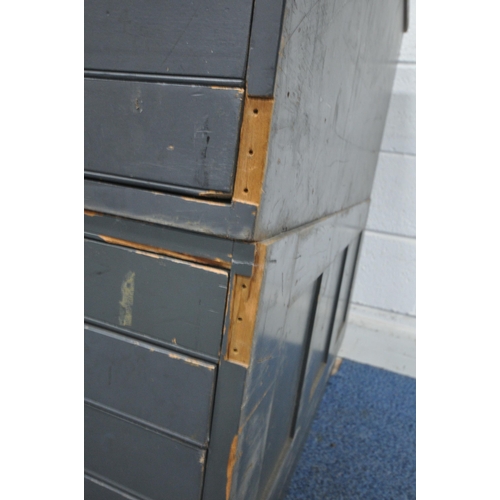 165 - A LATE 20TH CENTURY GREY PAINTED PLAN CHEST, fitted with ten long drawers, width 148cm x depth 90cm ... 