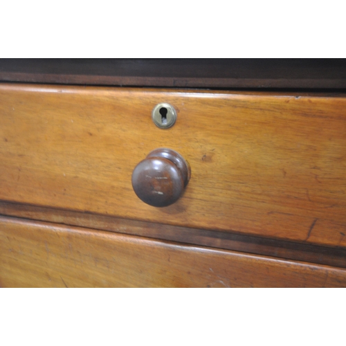 168 - A 19TH CENTURY MAHOGANY CHEST OF TWO SHORT OVER THREE LONG DRAWERS, raised on turned legs, width 107... 