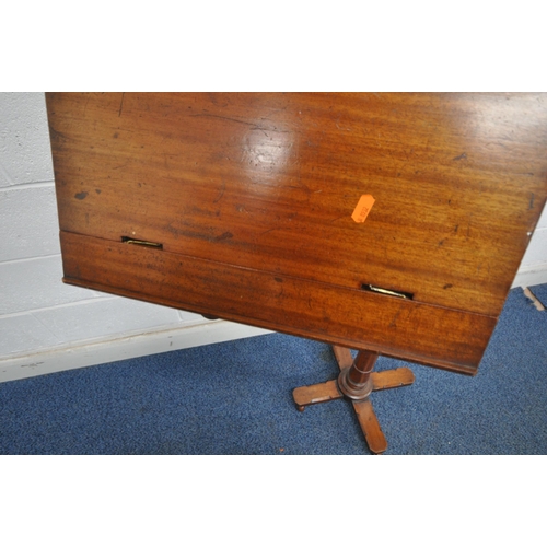 170 - A J CARTER OF LONDON 19TH CENTURY MAHOGANY READING STAND, the tilting surface with a hinged book res... 