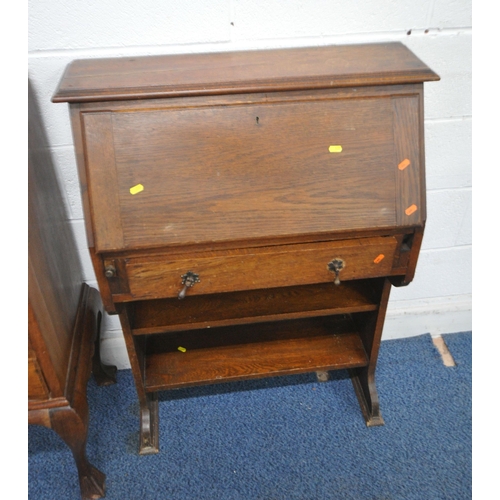 182 - A LATE 20TH CENTURY HARDWOOD BUREAU, the fall front door enclosing a fitted interior, above two draw... 