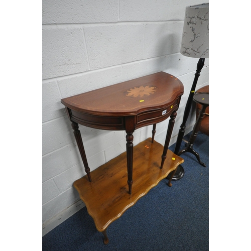 183 - A SELECTION OF OCCASIONAL FURNITURE, to include a demi-lune side table, with a single frieze drawer,... 