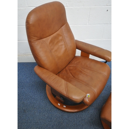 190 - AN EKORNES STRESSLESS BROWN LEATHERETTE RECLINING ARMCHAIR, width 72cm x depth 74cm x height 97cm, w... 