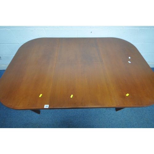 192 - A BEAVER AND TAPLEY EXTENDING DINING TABLE, with a single fold out leaf, extended length 152cm x clo... 