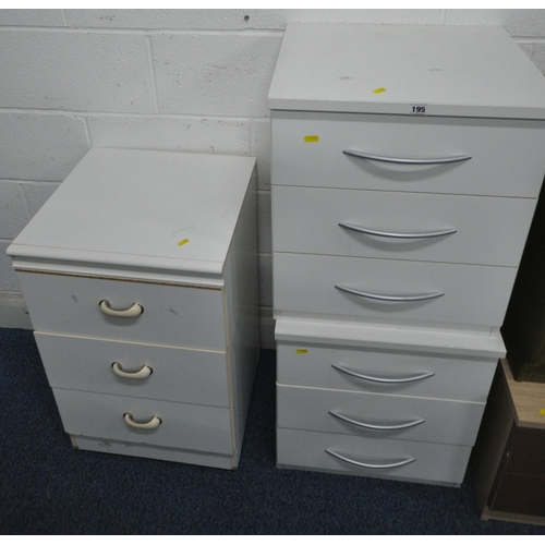 195 - A SELECTION OF BEDROOM FURNITURE, to include a pair of green upholstered three drawer bedside chests... 