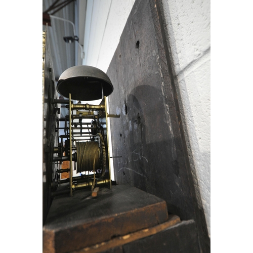 216 - A GEORGIAN OAK CASED EIGHT DAY LONGCASE CLOCK, with intricate carvings all over, the square glass do... 