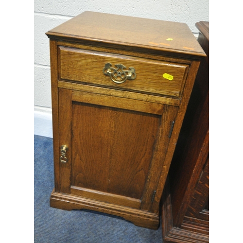 226 - THREE PIECES OF 20TH CENTURY OAK FURNITURE, to include a purdonium, with a single drawer over a fall... 