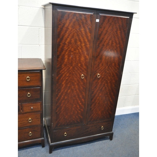 241 - A STAG MINSTREL SIX PIECE BEDROOM SUITE, comprising a double door wardrobe, with a single drawer, wi... 